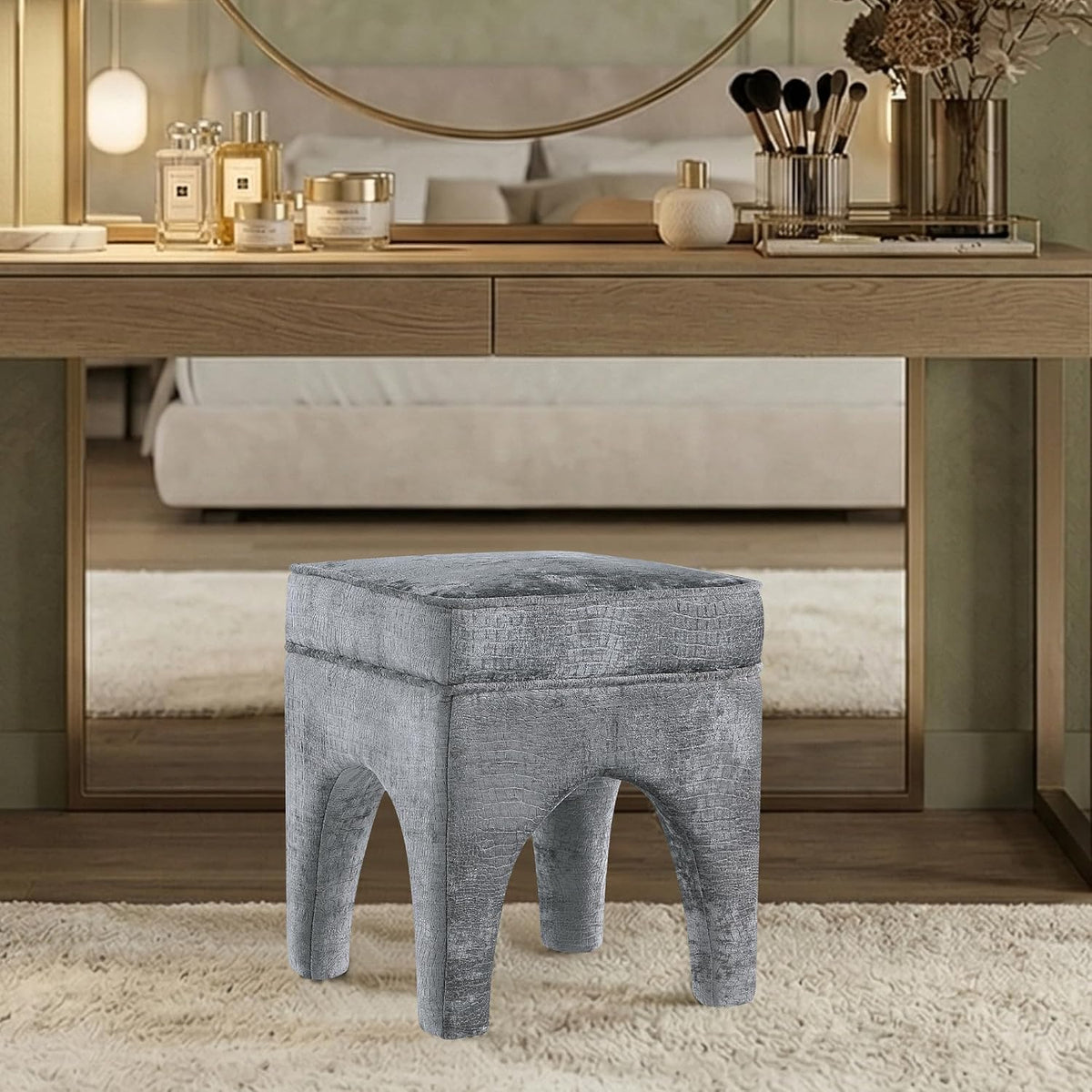 Square Woven Upholstered Accent Stool Charcoal