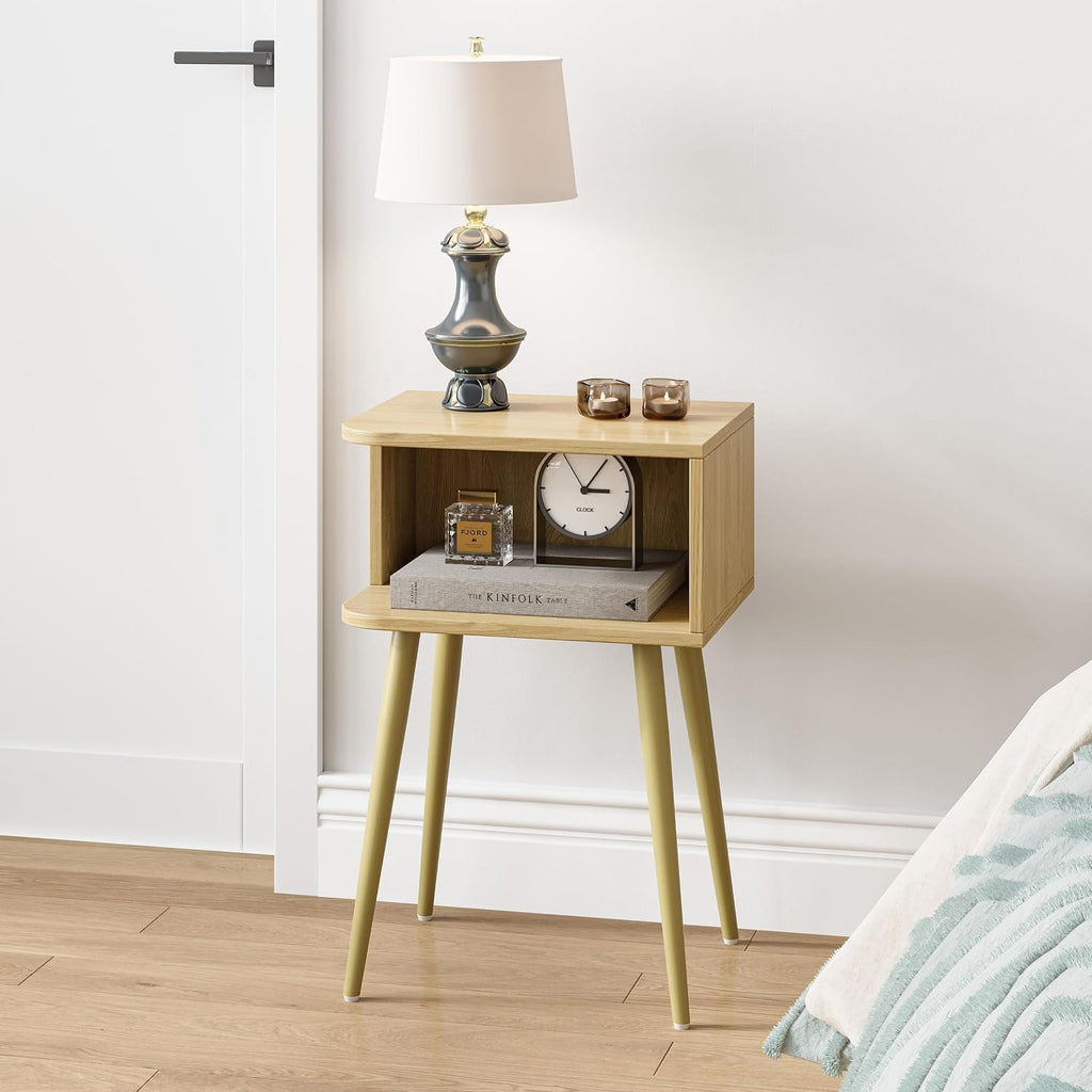 2‑Pack Mid Century Open Storage Nightstands Natural