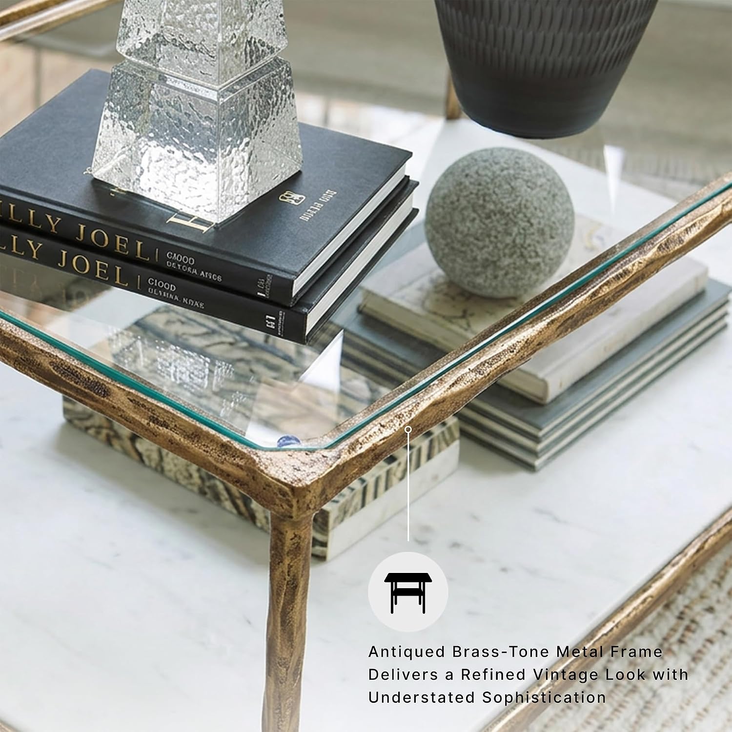 Brass Glass Marble End Table
