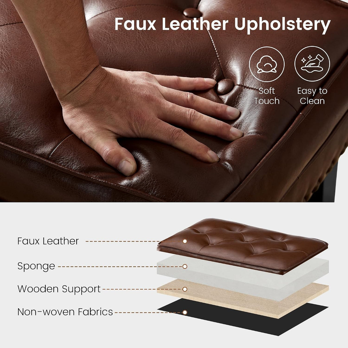PU Leather Vanity Ottoman Stool Set Of 2