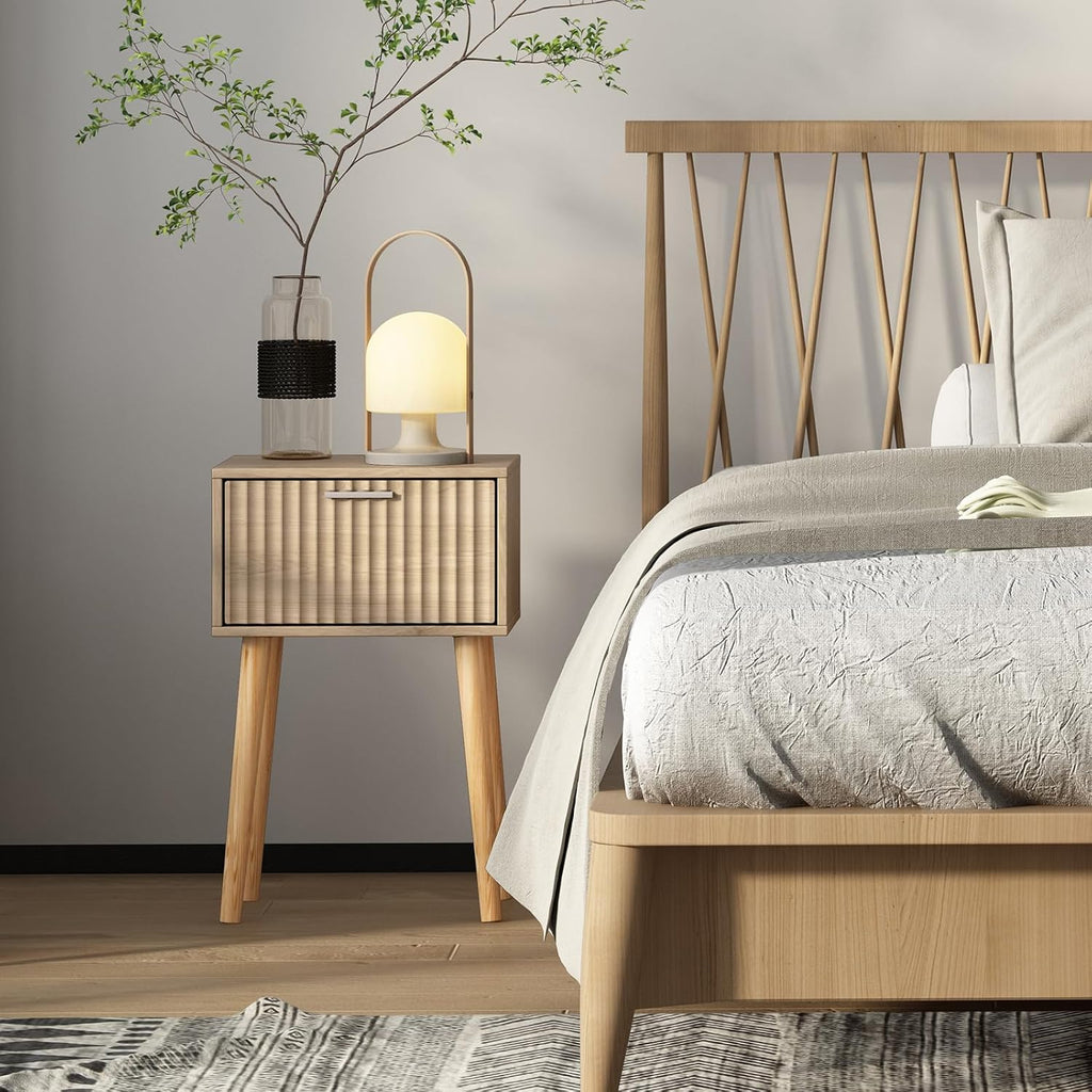 2‑Pack Fluted Door Nightstands Natural