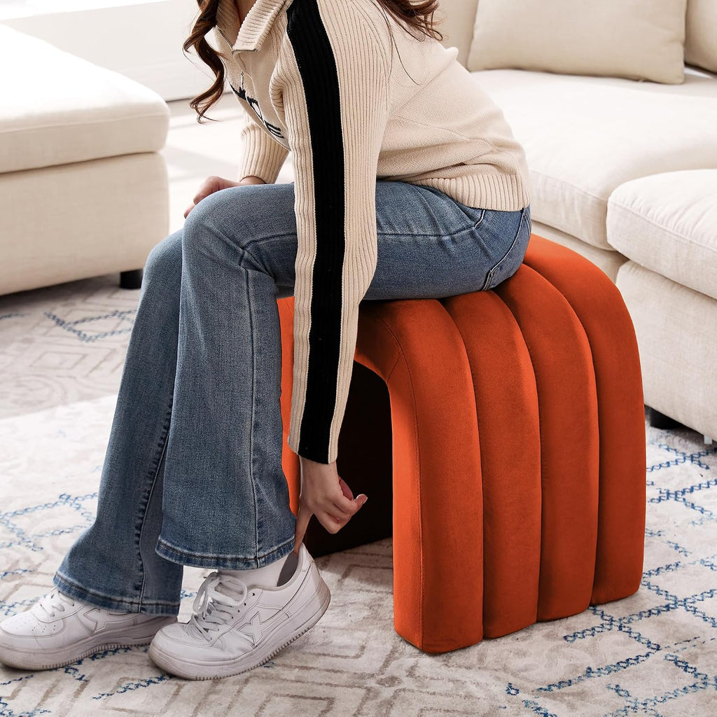 Rust Arch Velvet Vanity Ottoman Stool