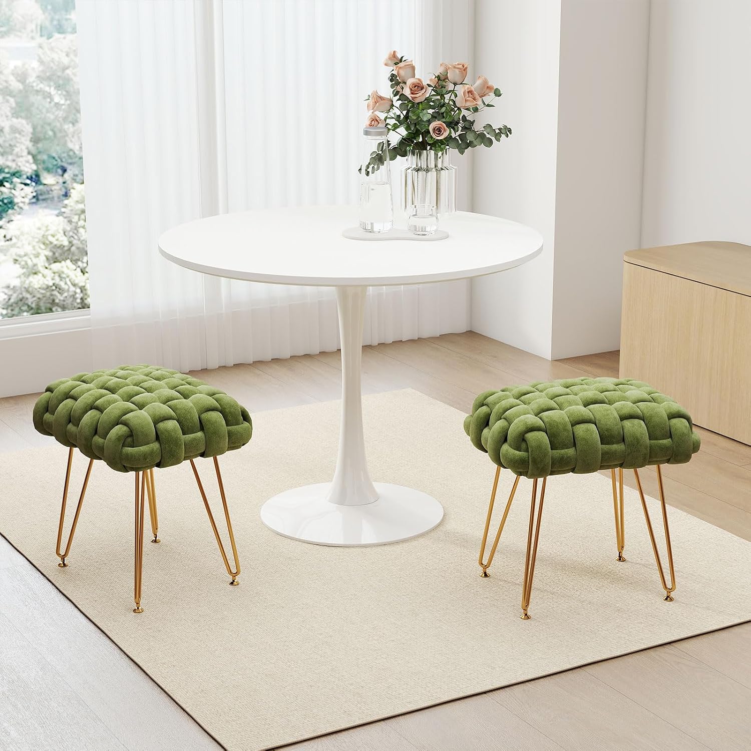 Modern Velvet Vanity Stool With Gold Metal Legs
