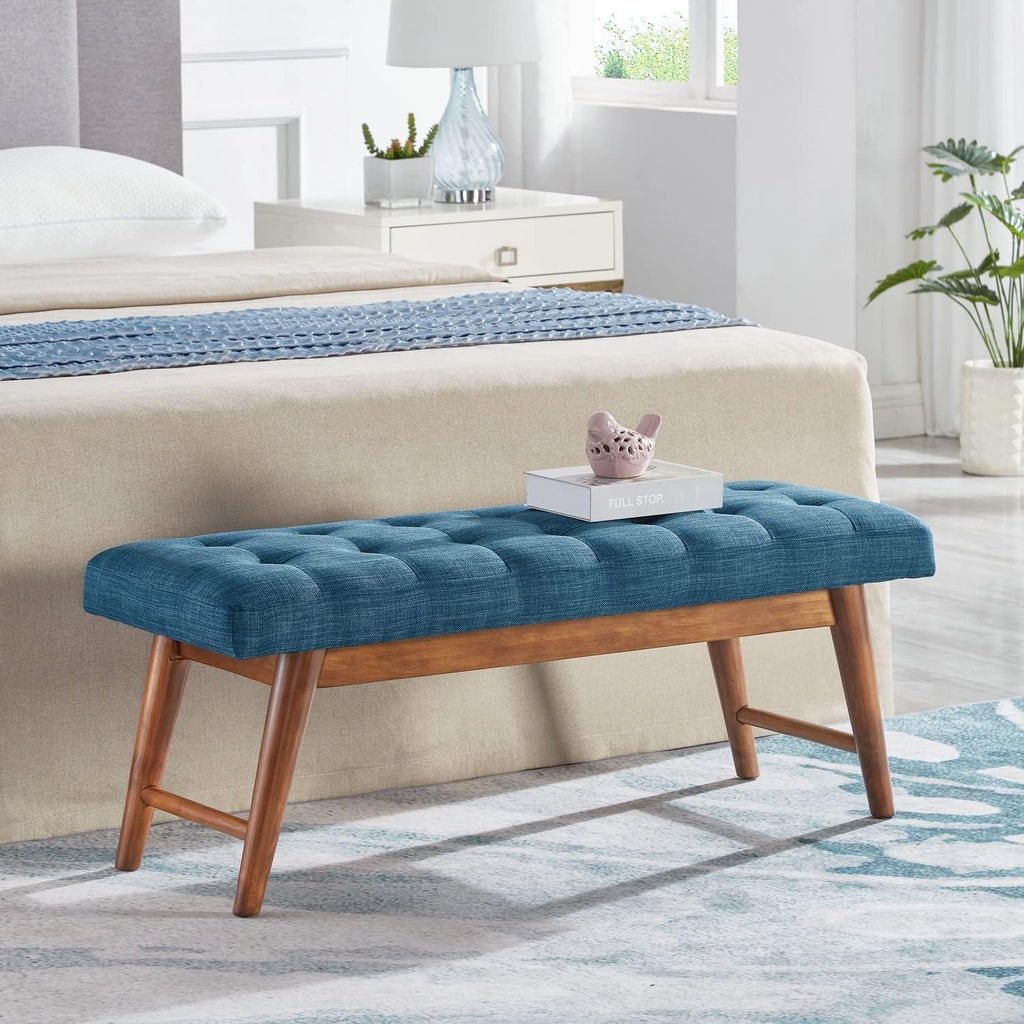 Blue Button Tufted Bench
