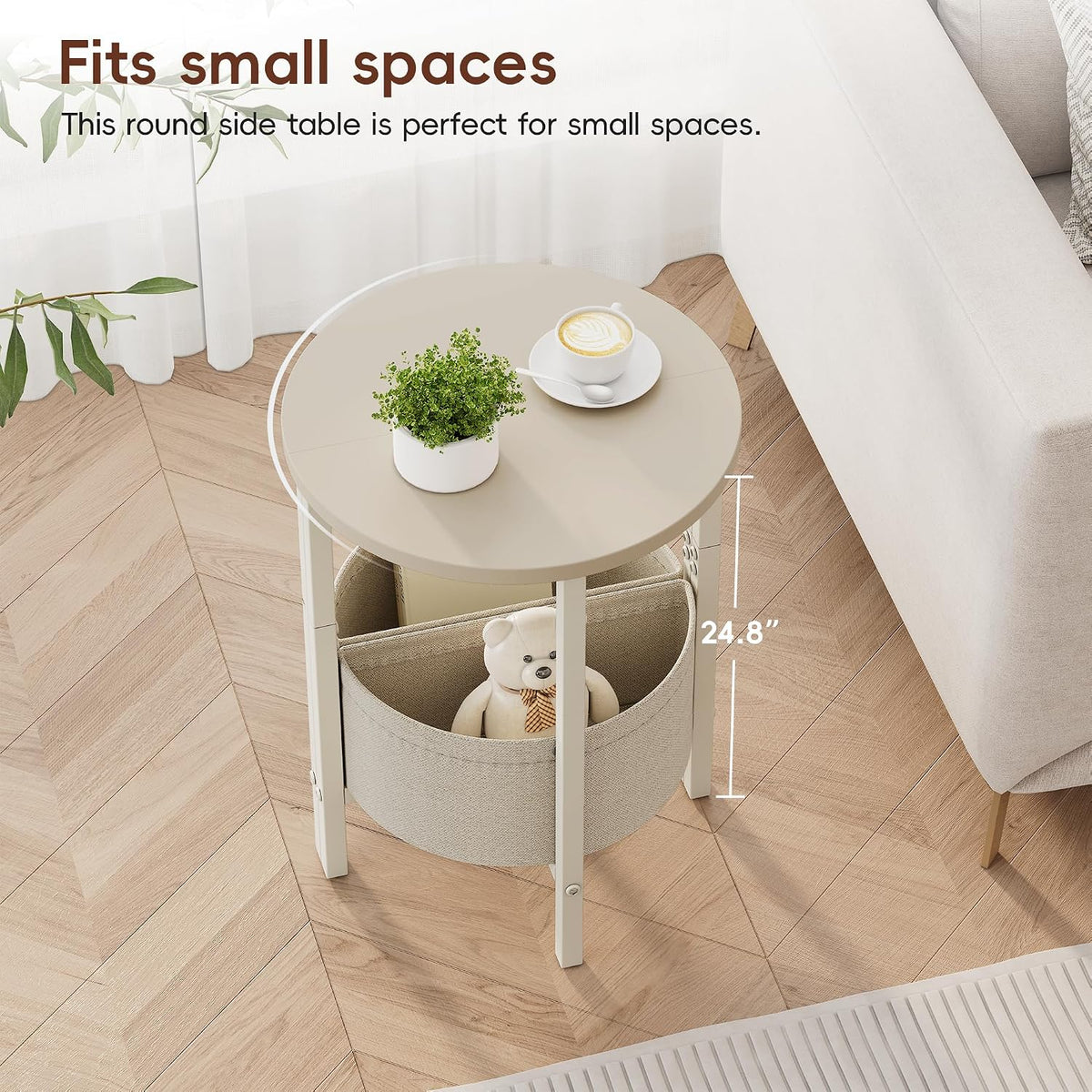 2‑Pack Cream Half Moon Side Tables With Basket