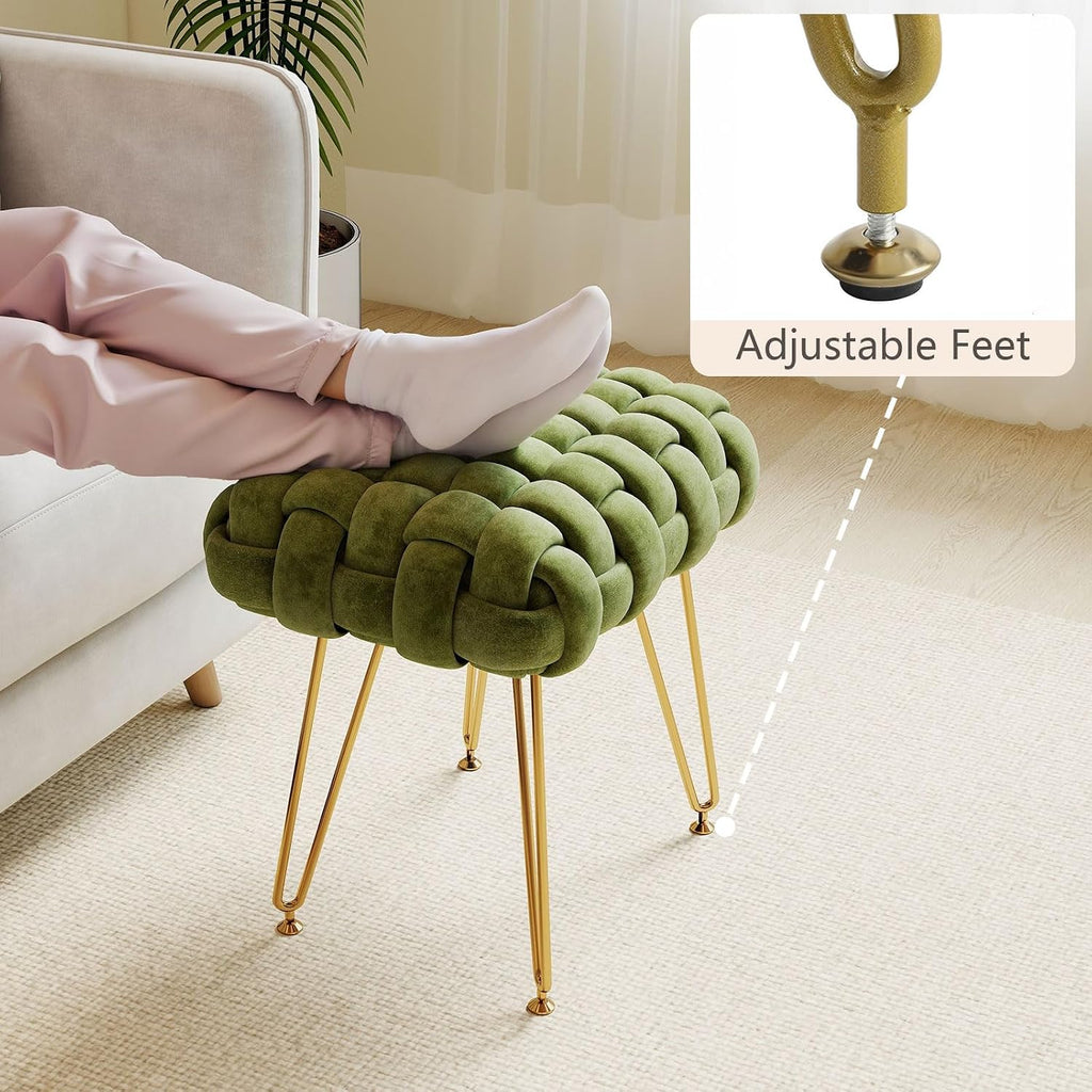 Modern Velvet Vanity Stool With Gold Metal Legs