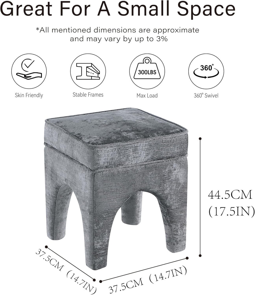 Square Woven Upholstered Accent Stool Charcoal
