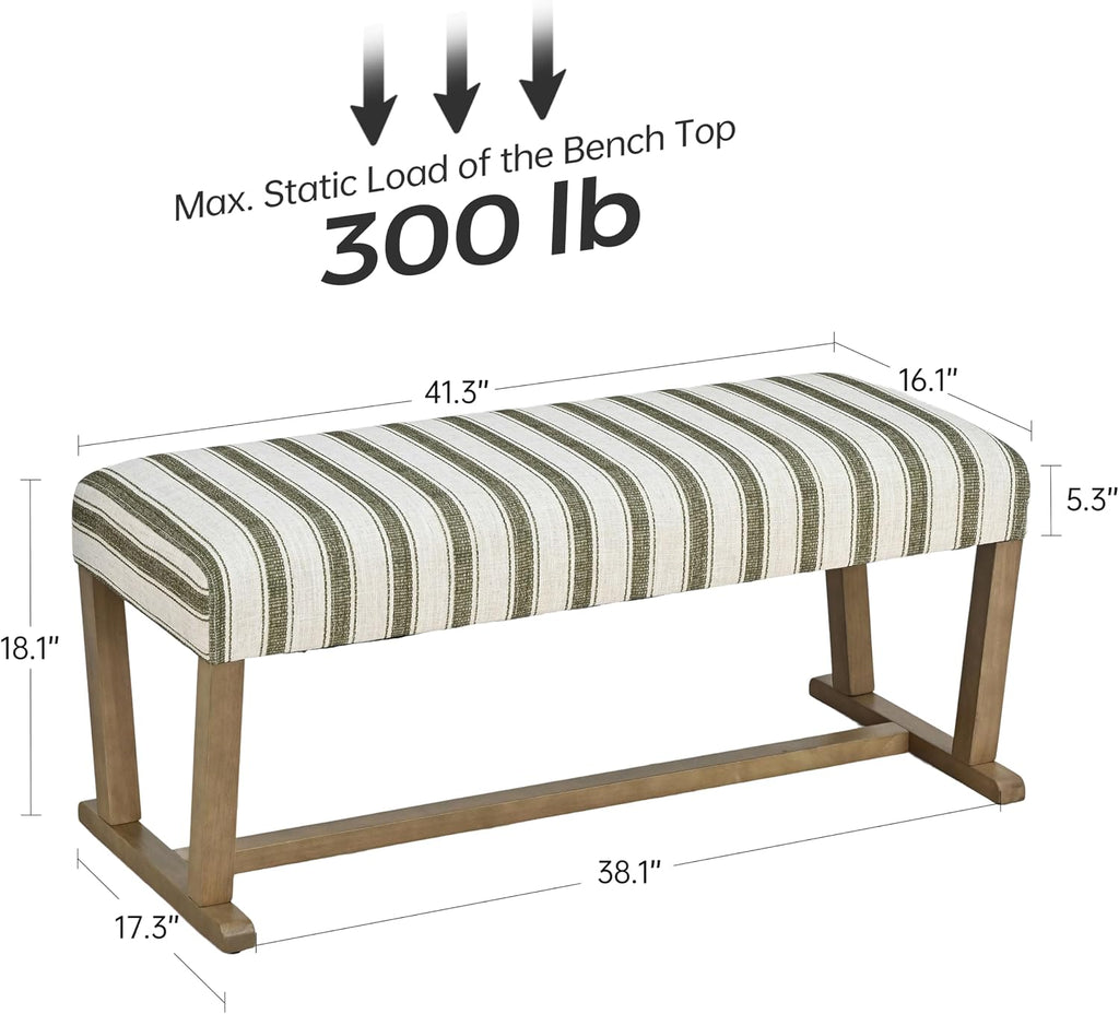 Green Stripe Entryway Bench With Rubberwood Legs