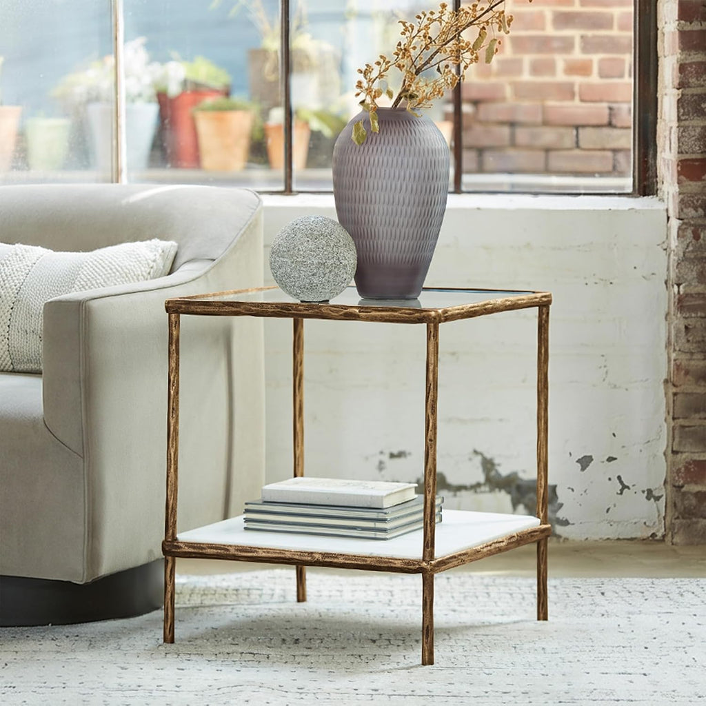 Brass Glass Marble End Table