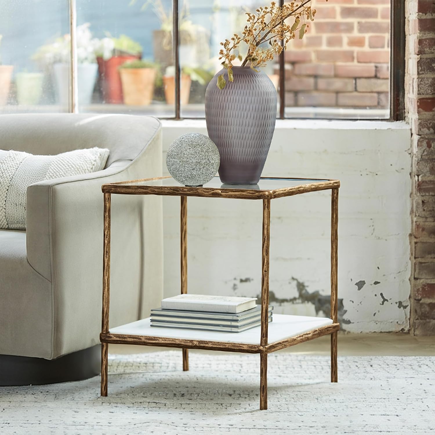 Brass Glass Marble End Table