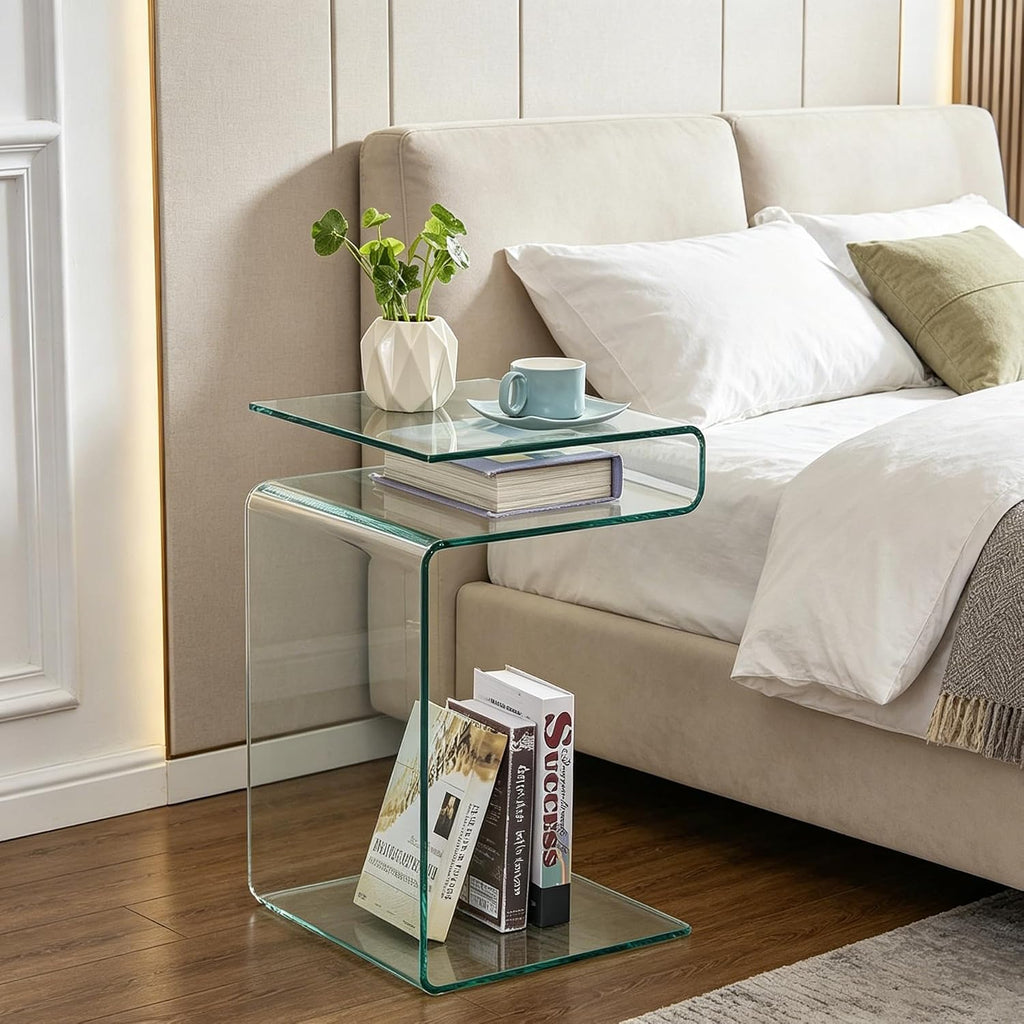 Clear S‑Shaped Glass Side Table