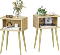 2‑Pack Mid Century Open Storage Nightstands Natural
