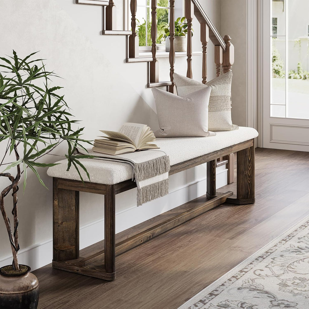 Faux Lamb Fur Bench Brown Wood Legs