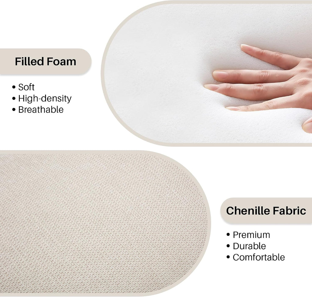 Beige Chenille Bench With Metal Legs