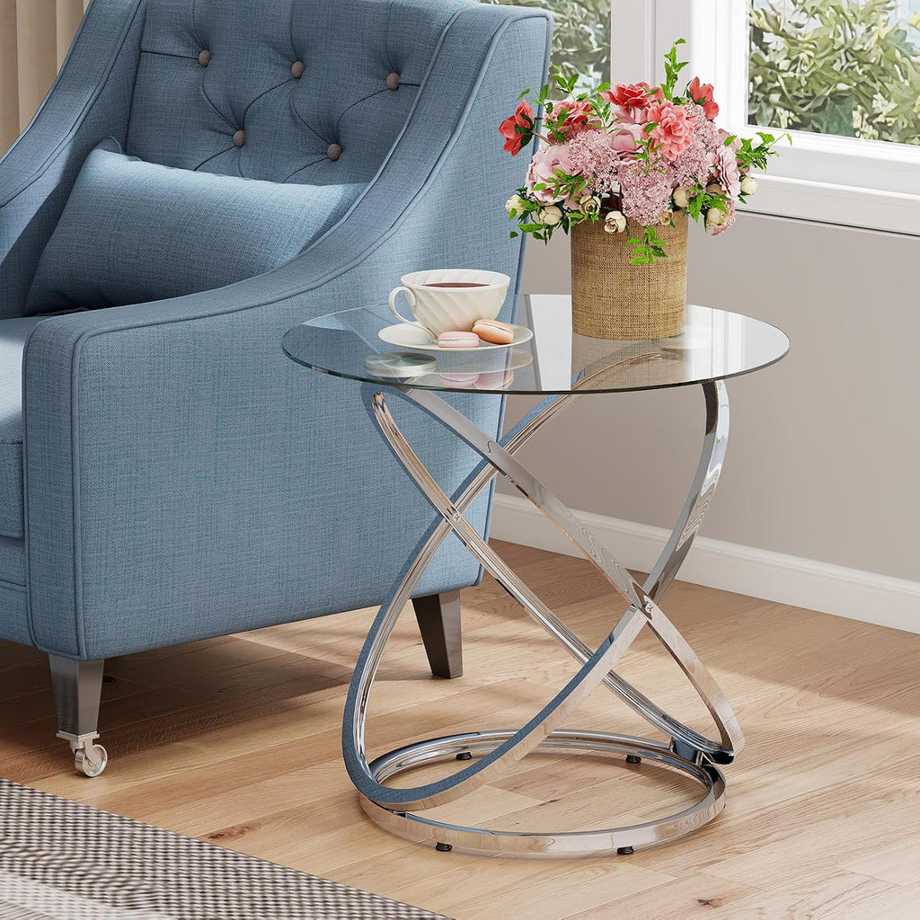 Chrome Round Glass End Table