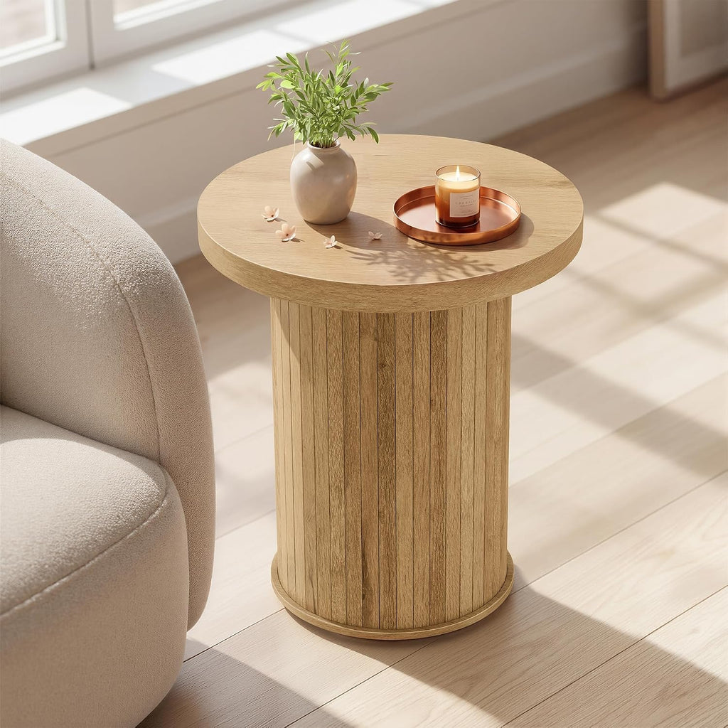 Tambour Round Side Table Natural Brown