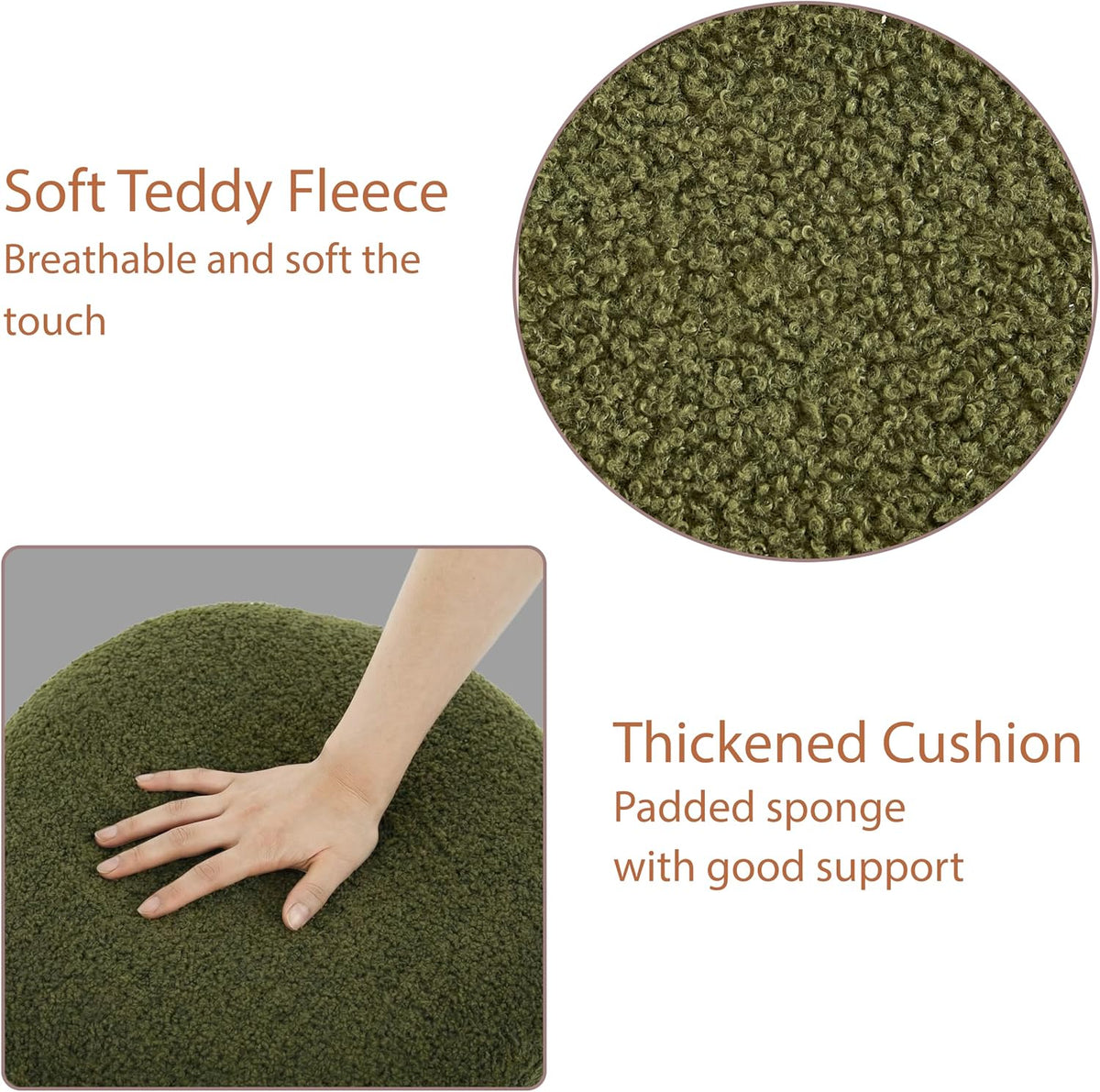 Modern Round Teddy Fleece Vanity Stool Dark Green