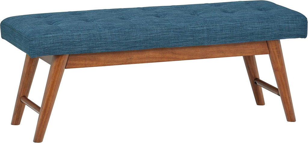 Blue Button Tufted Bench