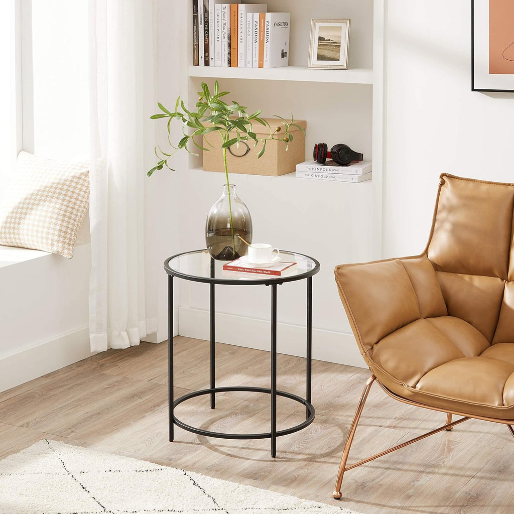 Black Glass Round Side Table