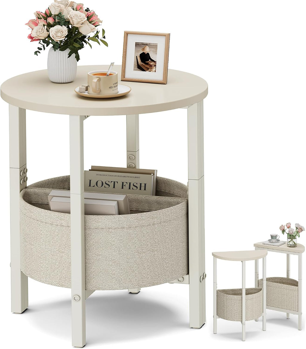2‑Pack Cream Half Moon Side Tables With Basket