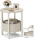 2‑Pack Cream Half Moon Side Tables With Basket