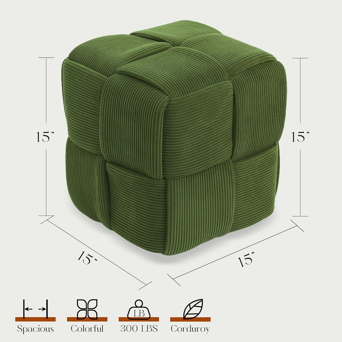 Green Corduroy Square Vanity Ottoman