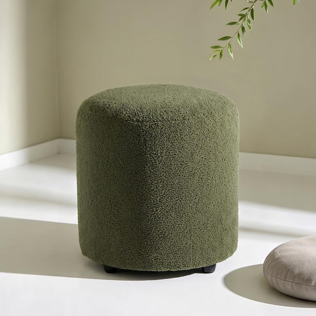 Modern Round Teddy Fleece Vanity Stool Dark Green