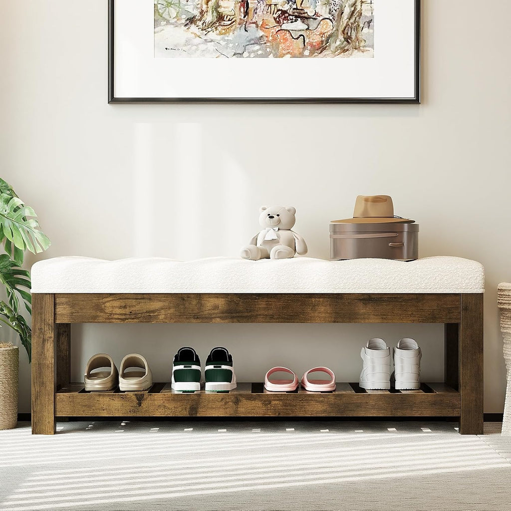 47.2" Tufted Linen Storage Ottoman Bench