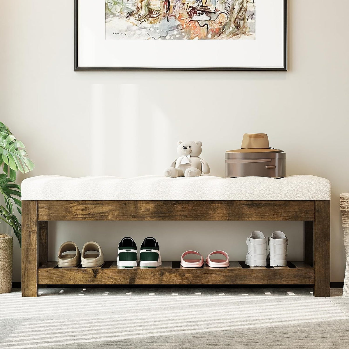 47.2" Tufted Linen Storage Ottoman Bench