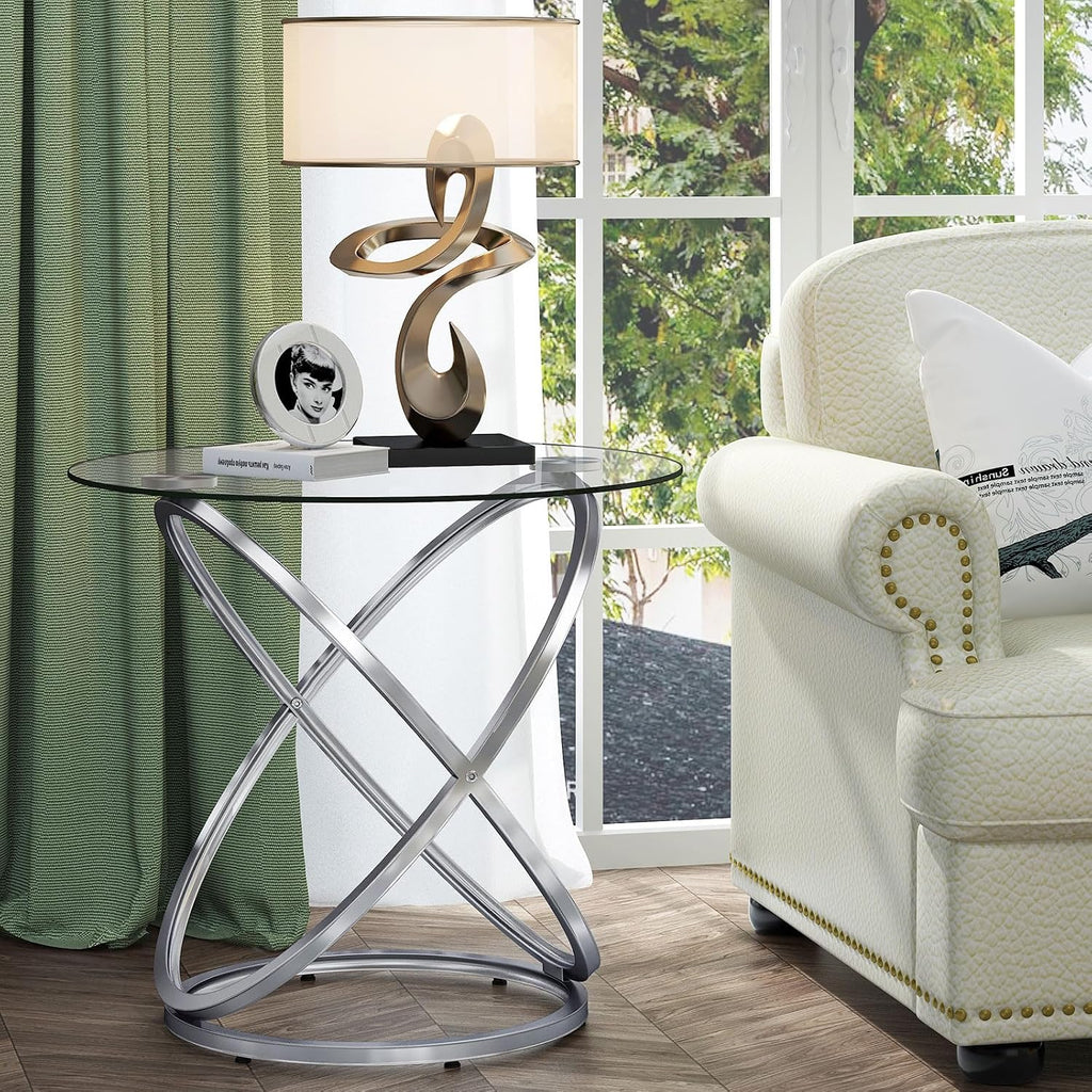 Chrome Round Glass End Table