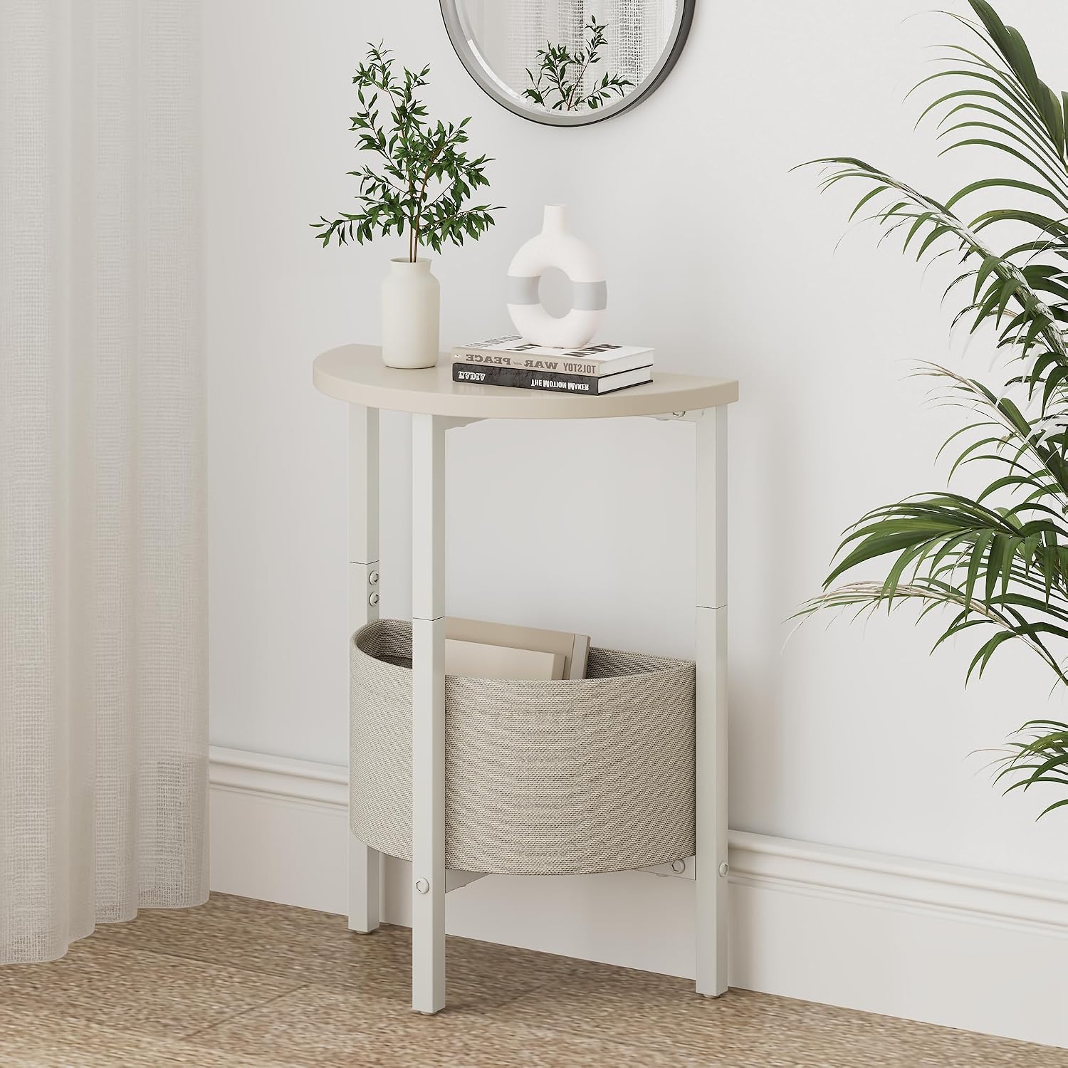 2‑Pack Cream Half Moon Side Tables With Basket