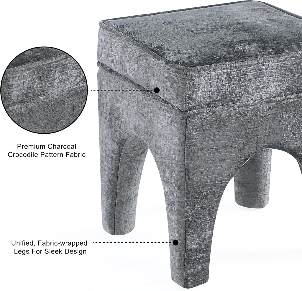 Square Woven Upholstered Accent Stool Charcoal