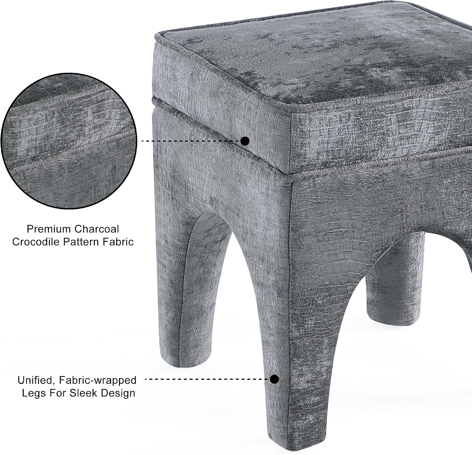 Square Woven Upholstered Accent Stool Charcoal