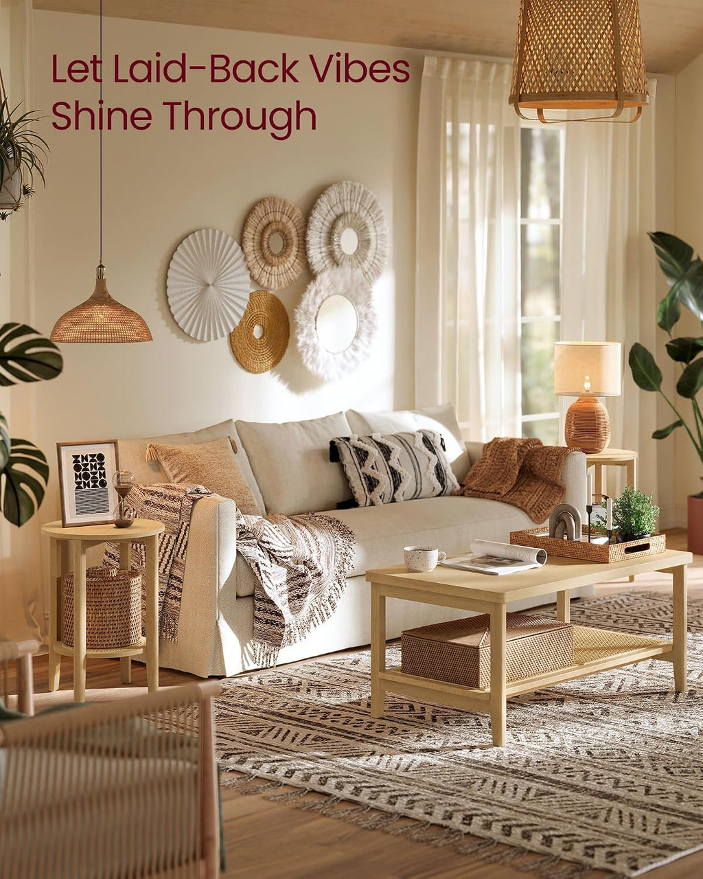 2‑Tier Rattan Look Round Side Table