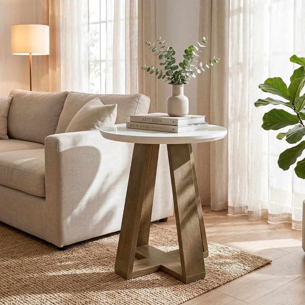 2‑Pack Round Side Tables Brown & White