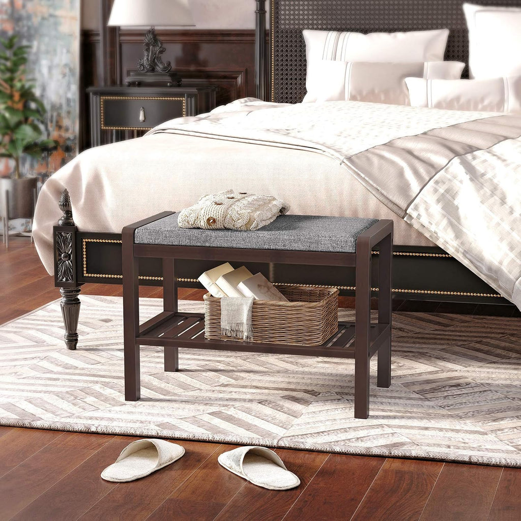 Gray Brown Shoe Rack Bench With Cushion