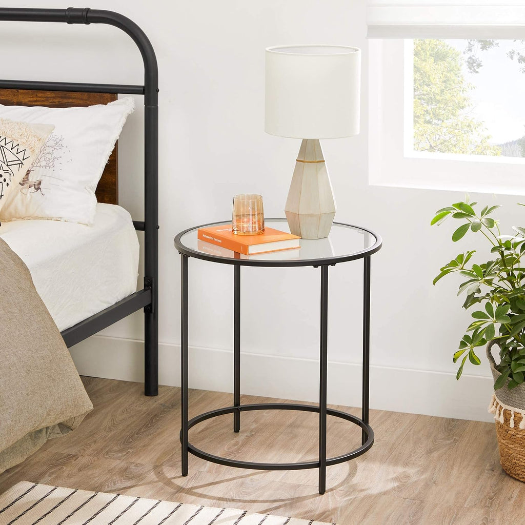 Black Glass Round Side Table