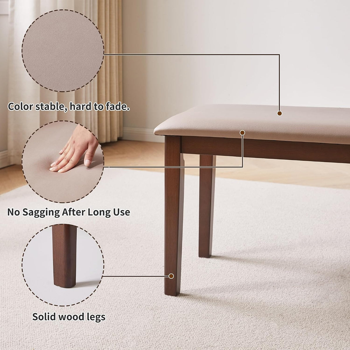 31.1" Leather Wood Entryway Shoe Bench