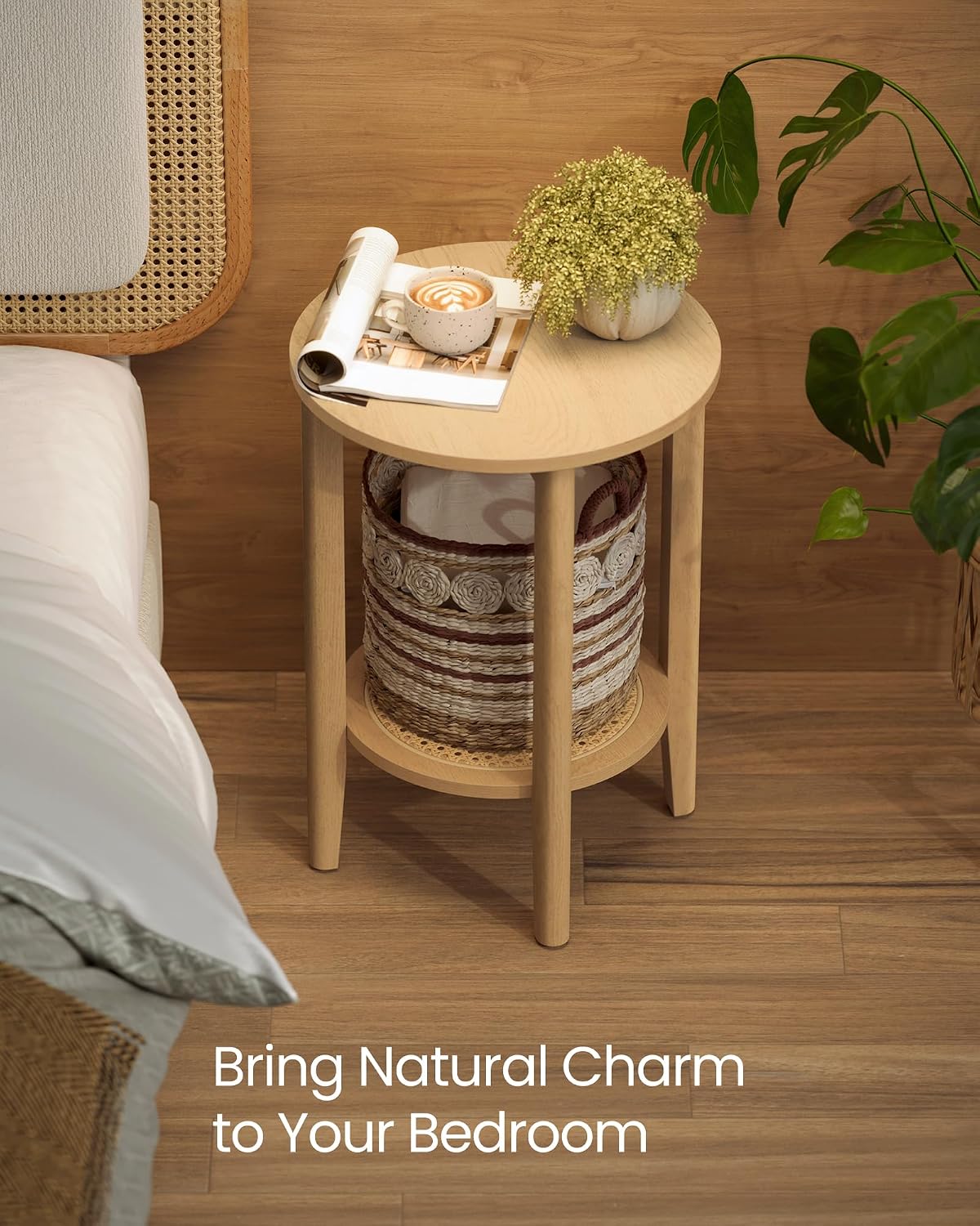 2‑Tier Rattan Look Round Side Table