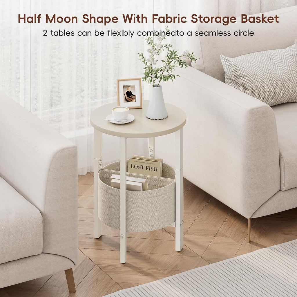 2‑Pack Cream Half Moon Side Tables With Basket