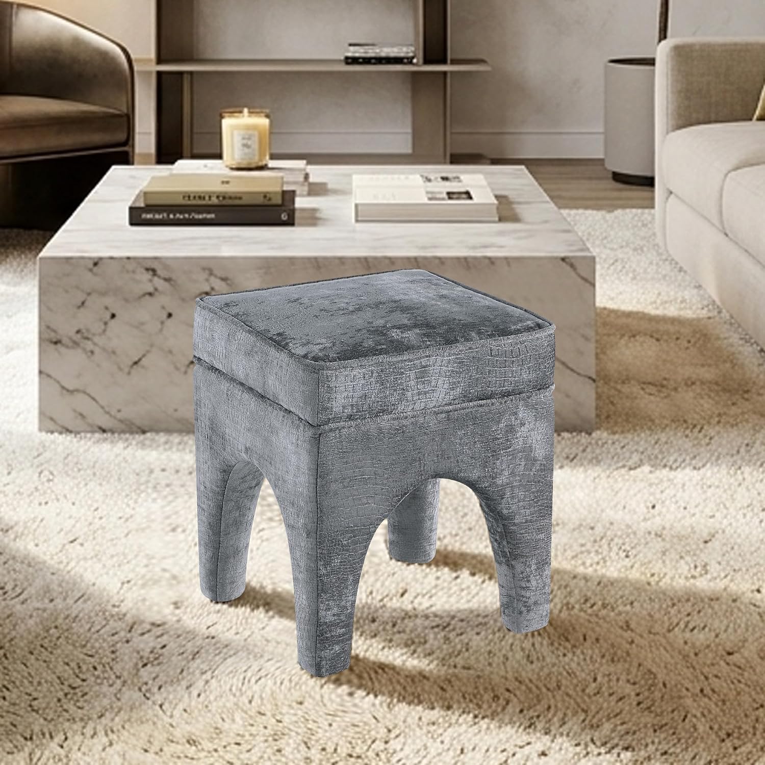 Square Woven Upholstered Accent Stool Charcoal