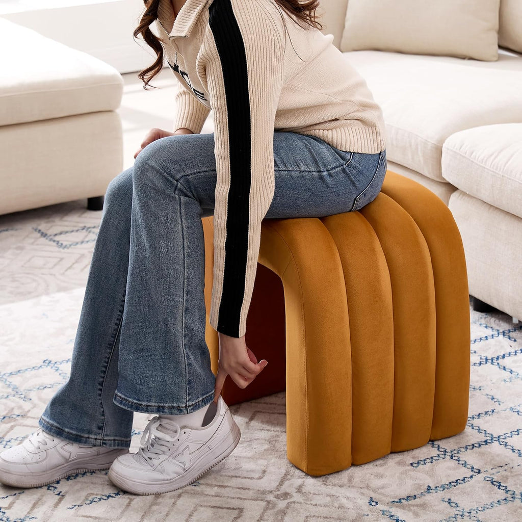 Orange Arch Velvet Ottoman Stool