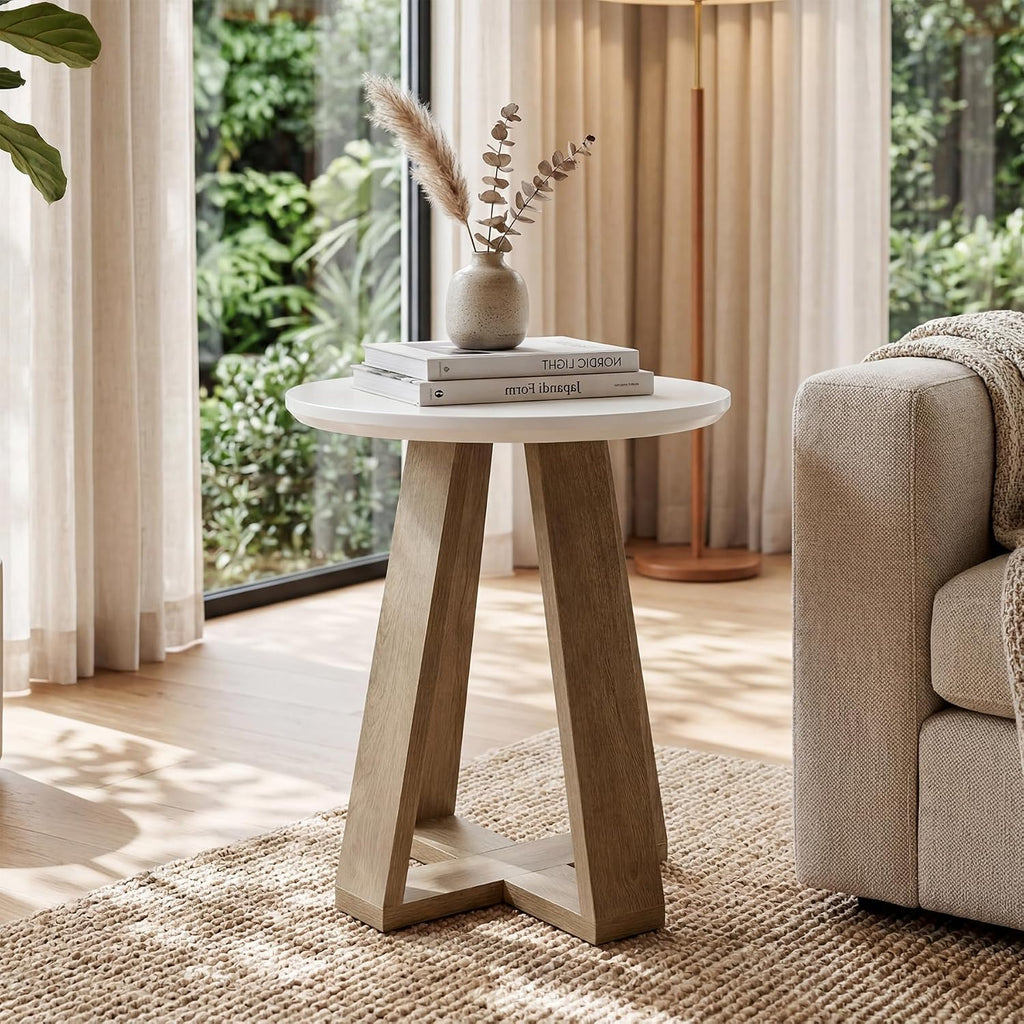 2‑Pack Round Side Tables Brown & White