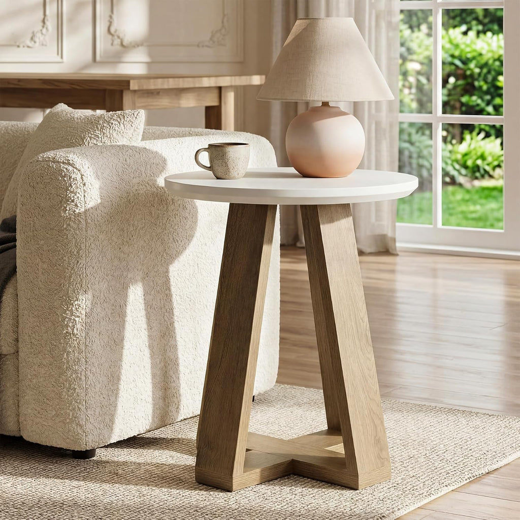 2‑Pack Round Side Tables Brown & White