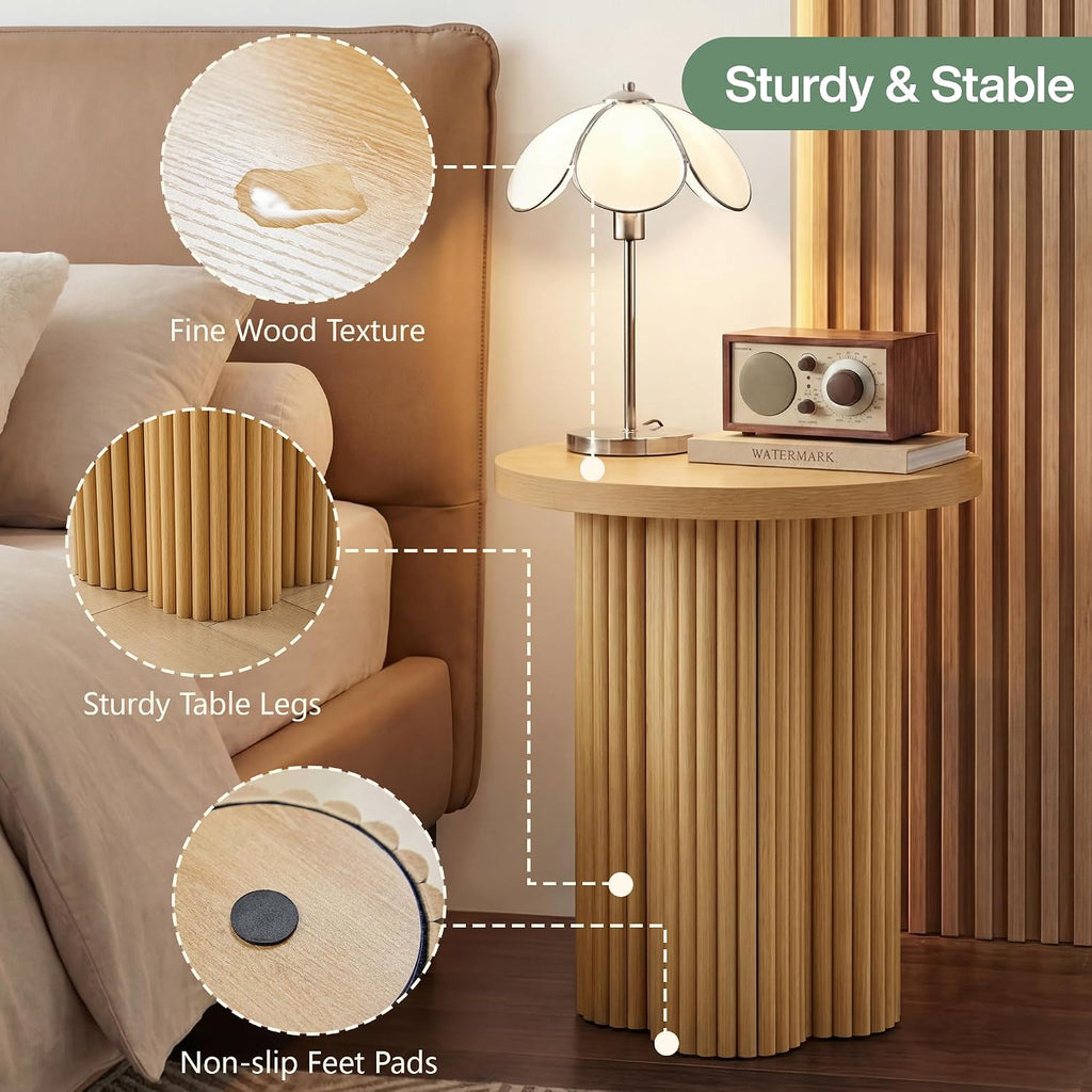2‑Pack Natural Fluted Round Pedestal Side Tables
