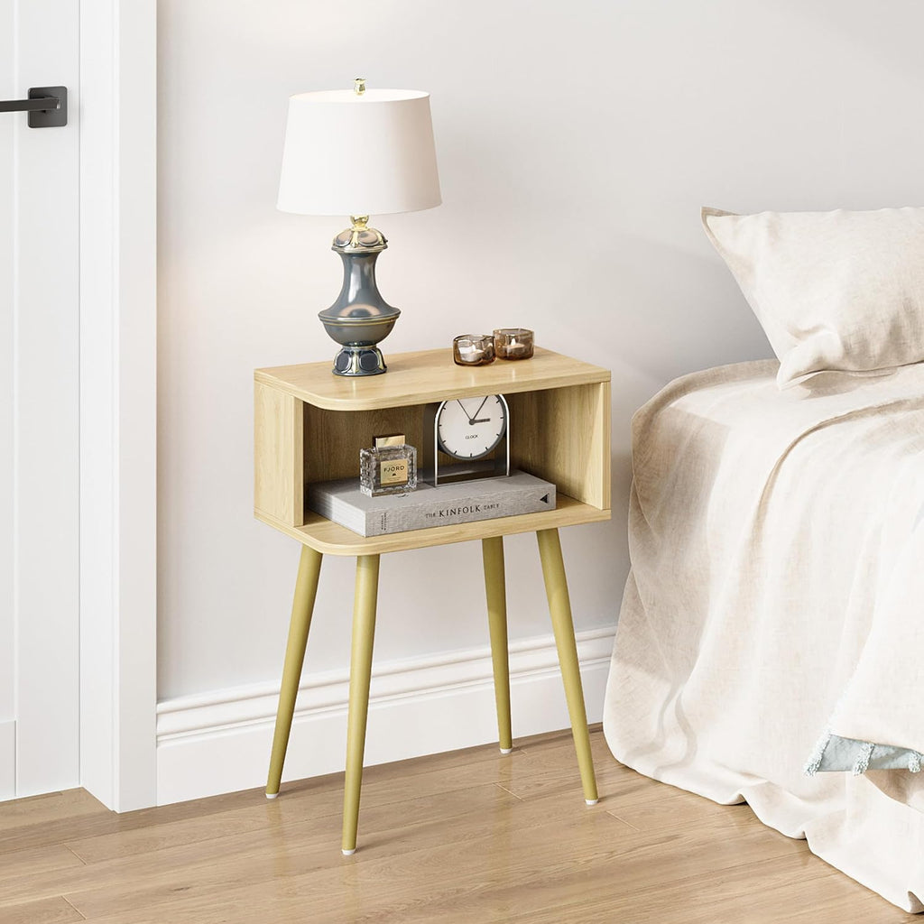 2‑Pack Mid Century Open Storage Nightstands Natural