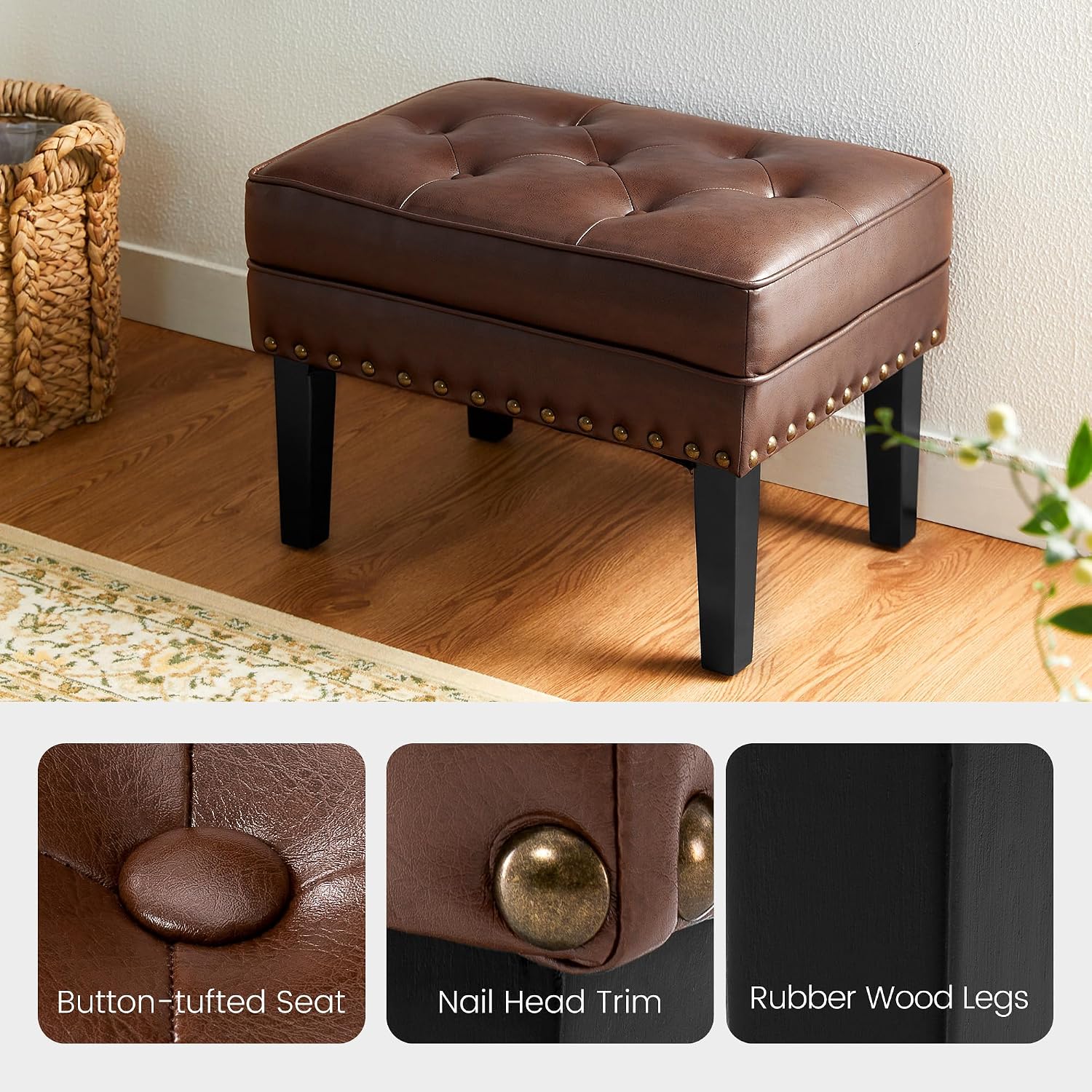 PU Leather Vanity Ottoman Stool Set Of 2
