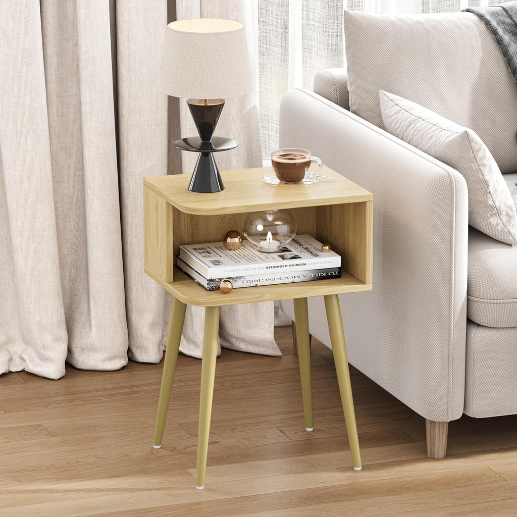 2‑Pack Mid Century Open Storage Nightstands Natural