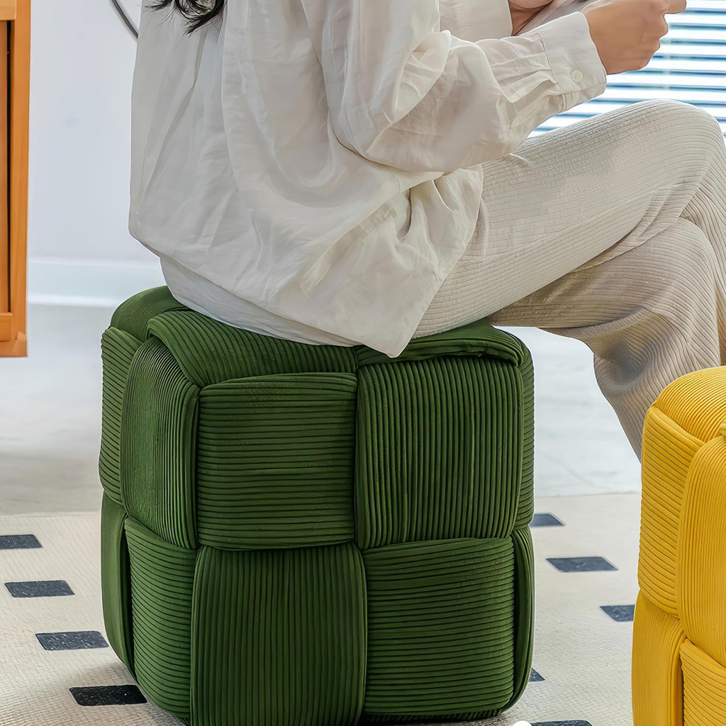 Green Corduroy Square Vanity Ottoman