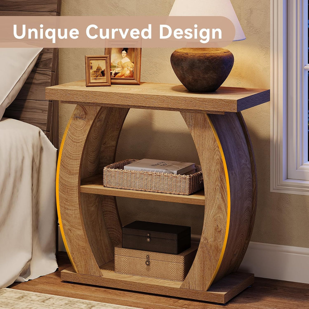 2‑Pack Natural 3‑Tier Wood Side Tables